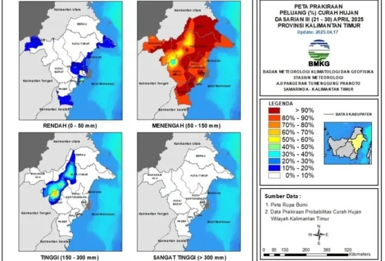 Daftar wilayah Kaltim yang diprediksi BMKG turun hujan hari ini 4 April 2026 [titlebase] – Simak Daerah Rentan & Tips Siaga