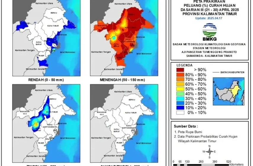 Daftar wilayah Kaltim yang diprediksi BMKG turun hujan hari ini 4 April 2026 [titlebase] – Simak Daerah Rentan & Tips Siaga